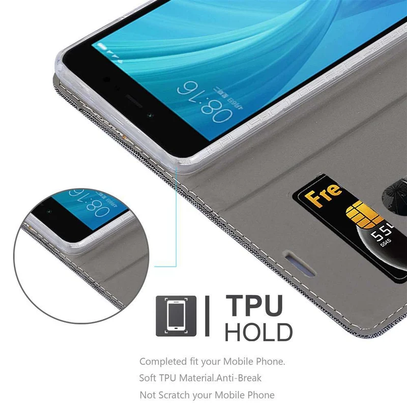 Cadorabo Hülle kompatibel mit Xiaomi RedMi NOTE 5A Schutzhülle mit Magnetverschluss, Standfunktion und Kartenfach
