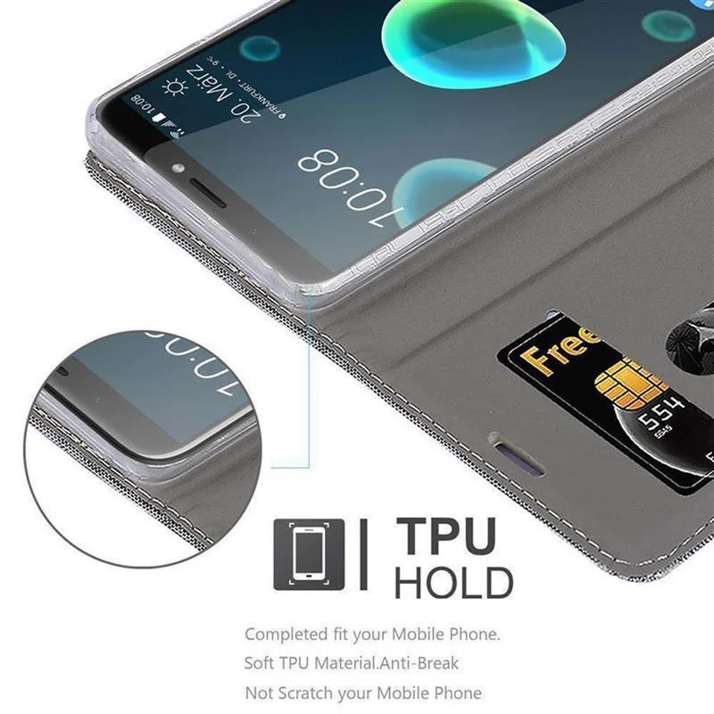 Cadorabo Hülle kompatibel mit HTC Desire 12 PLUS Schutzhülle mit Magnetverschluss, Standfunktion und Kartenfach