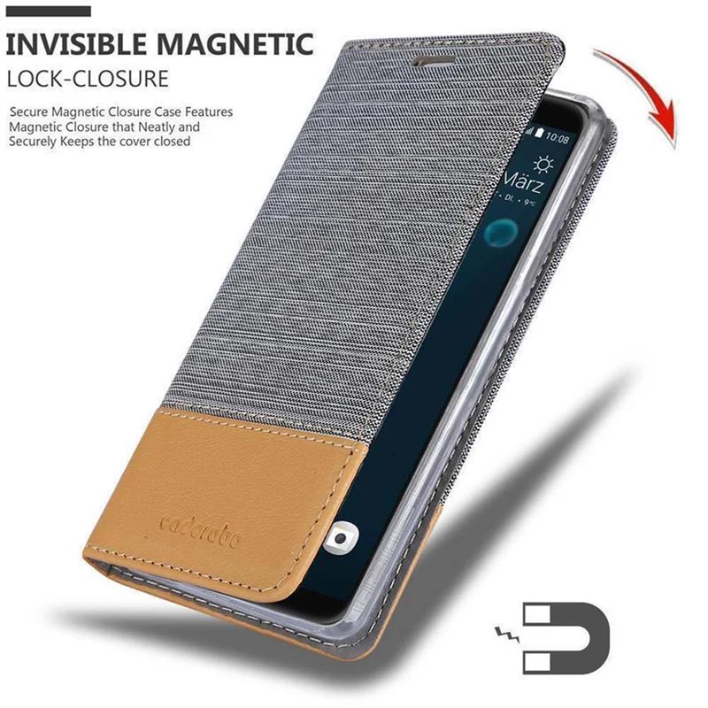 Cadorabo Hülle kompatibel mit HTC Desire 12 PLUS Schutzhülle mit Magnetverschluss, Standfunktion und Kartenfach