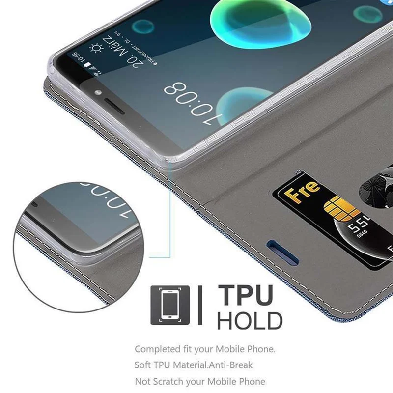 Cadorabo Hülle kompatibel mit HTC Desire 12 PLUS Schutzhülle mit Magnetverschluss, Standfunktion und Kartenfach