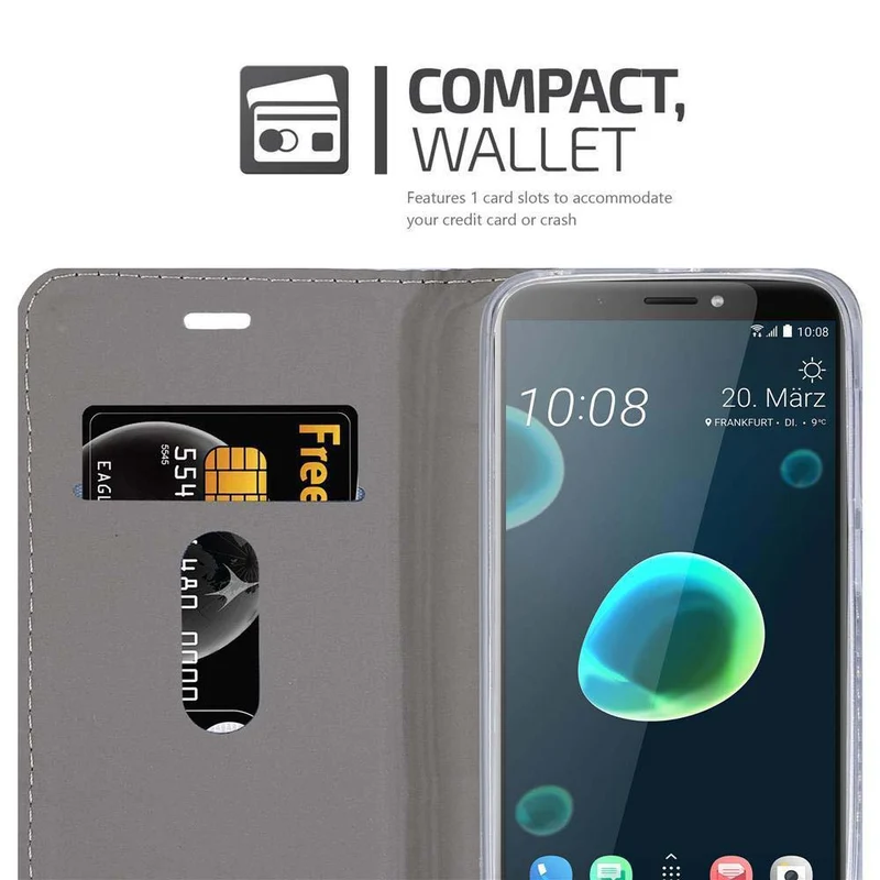 Cadorabo Hülle kompatibel mit HTC Desire 12 PLUS Schutzhülle mit Magnetverschluss, Standfunktion und Kartenfach