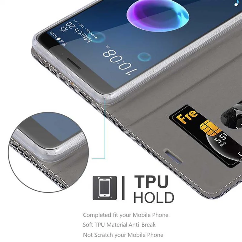 Cadorabo Hülle kompatibel mit HTC Desire 12 Schutzhülle mit Magnetverschluss, Standfunktion und Kartenfach
