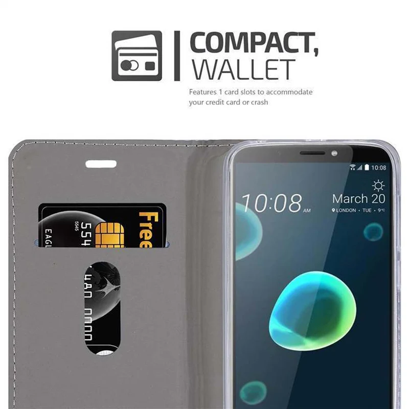 Cadorabo Hülle kompatibel mit HTC Desire 12 Schutzhülle mit Magnetverschluss, Standfunktion und Kartenfach