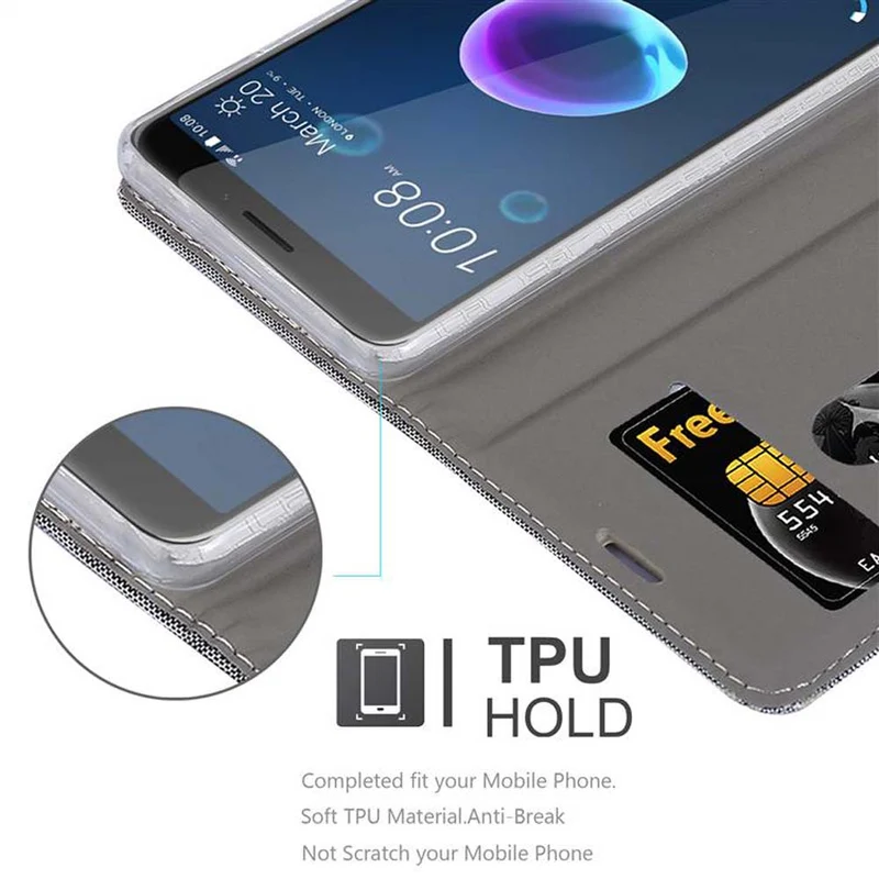 Cadorabo Hülle kompatibel mit HTC Desire 12 Schutzhülle mit Magnetverschluss, Standfunktion und Kartenfach