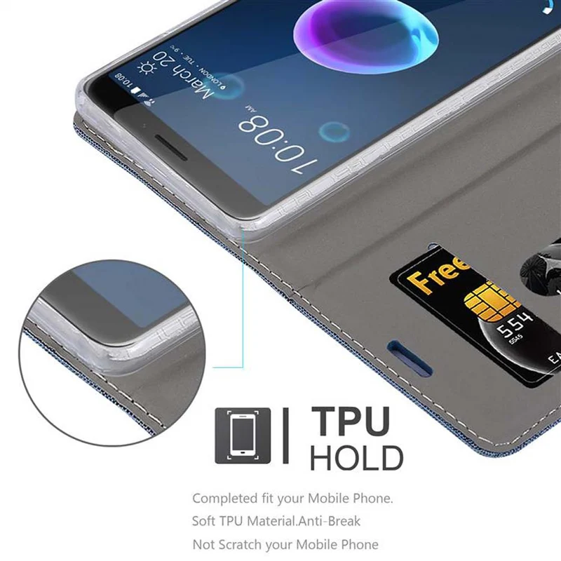 Cadorabo Hülle kompatibel mit HTC Desire 12 Schutzhülle mit Magnetverschluss, Standfunktion und Kartenfach