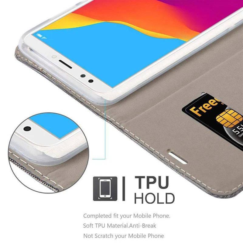 Cadorabo Hülle kompatibel mit Honor 7C / Huawei Y7 2018 Schutzhülle mit Magnetverschluss, Standfunktion und Kartenfach