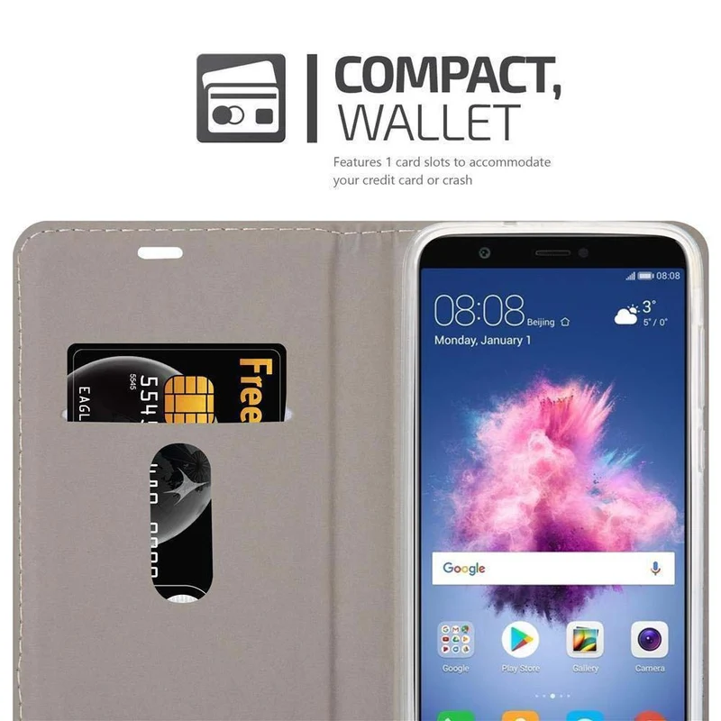 Cadorabo Hülle kompatibel mit Huawei P SMART 2018 / Enjoy 7S Schutzhülle mit Magnetverschluss, Standfunktion und Kartenfach
