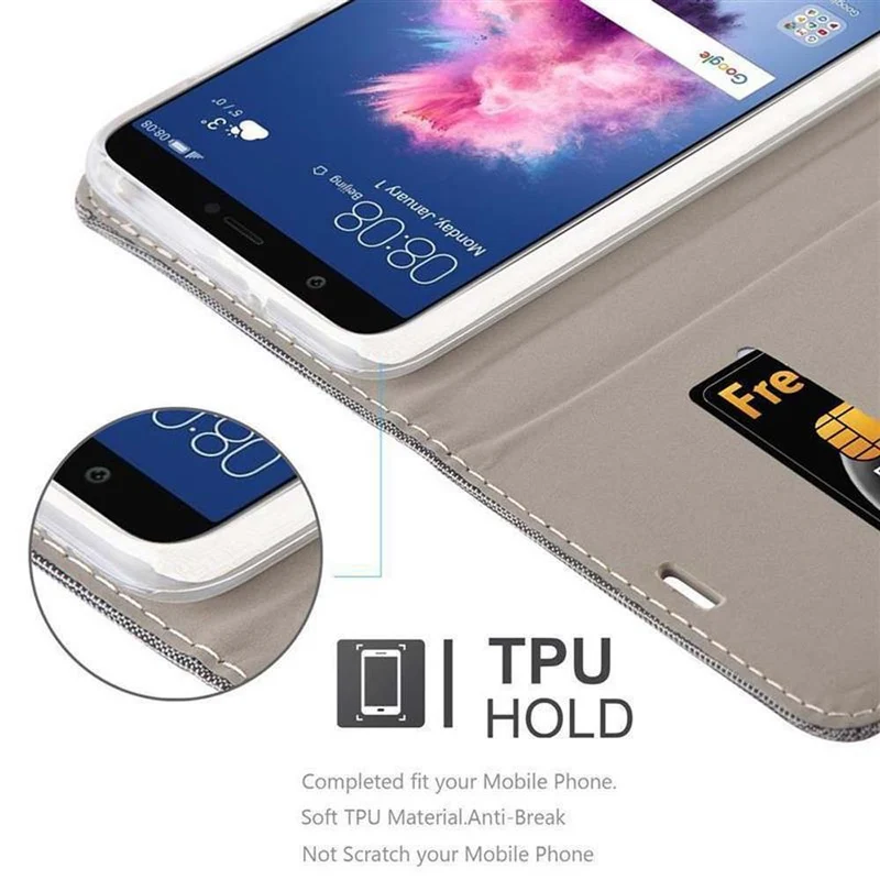 Cadorabo Hülle kompatibel mit Huawei P SMART 2018 / Enjoy 7S Schutzhülle mit Magnetverschluss, Standfunktion und Kartenfach