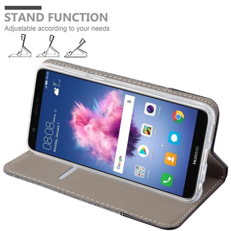 Cadorabo Hülle kompatibel mit Huawei P SMART 2018 / Enjoy 7S Schutzhülle mit Magnetverschluss, Standfunktion und Kartenfach