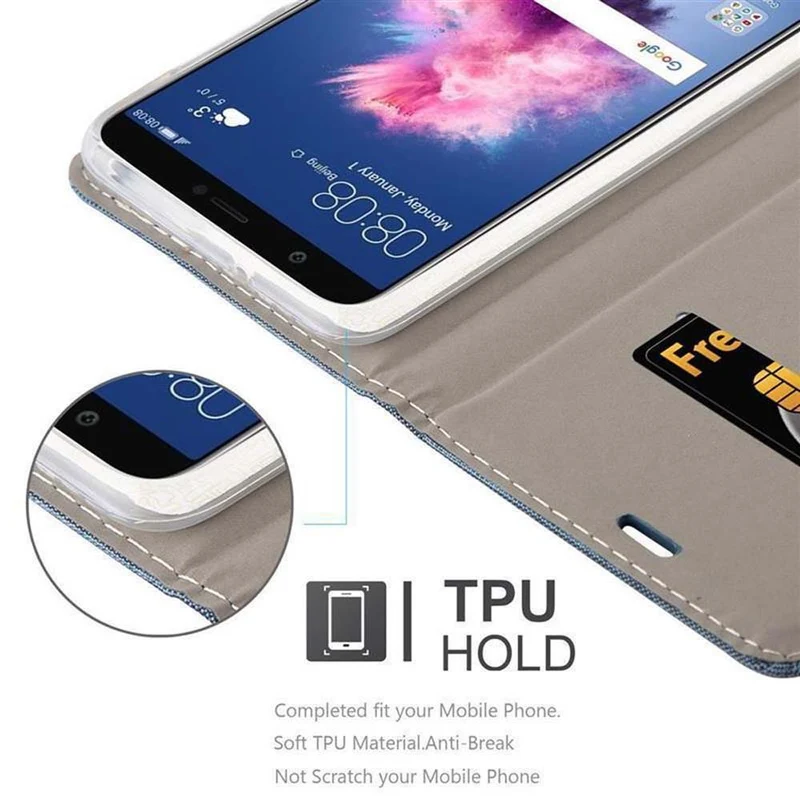 Cadorabo Hülle kompatibel mit Huawei P SMART 2018 / Enjoy 7S Schutzhülle mit Magnetverschluss, Standfunktion und Kartenfach