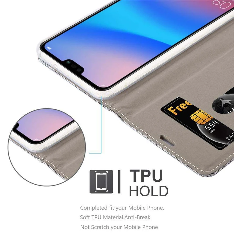 Cadorabo Hülle kompatibel mit Huawei P20 Schutzhülle mit Magnetverschluss, Standfunktion und Kartenfach