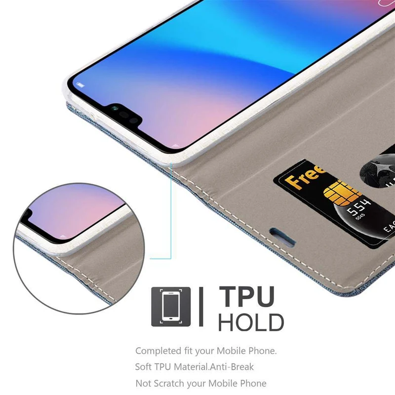 Cadorabo Hülle kompatibel mit Huawei P20 Schutzhülle mit Magnetverschluss, Standfunktion und Kartenfach