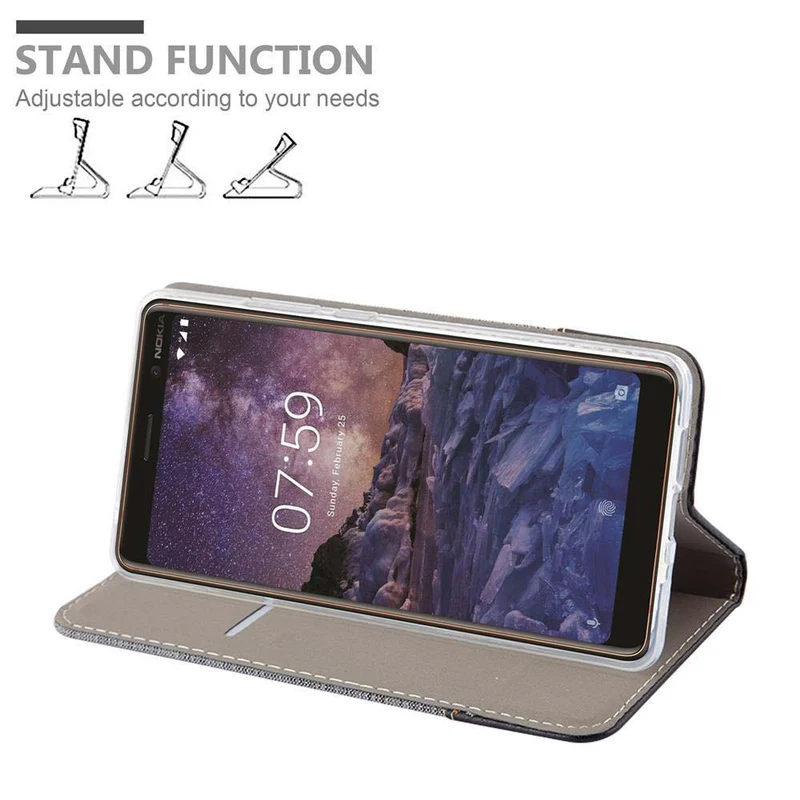Cadorabo Hülle kompatibel mit Nokia 7 PLUS Schutzhülle mit Magnetverschluss, Standfunktion und Kartenfach
