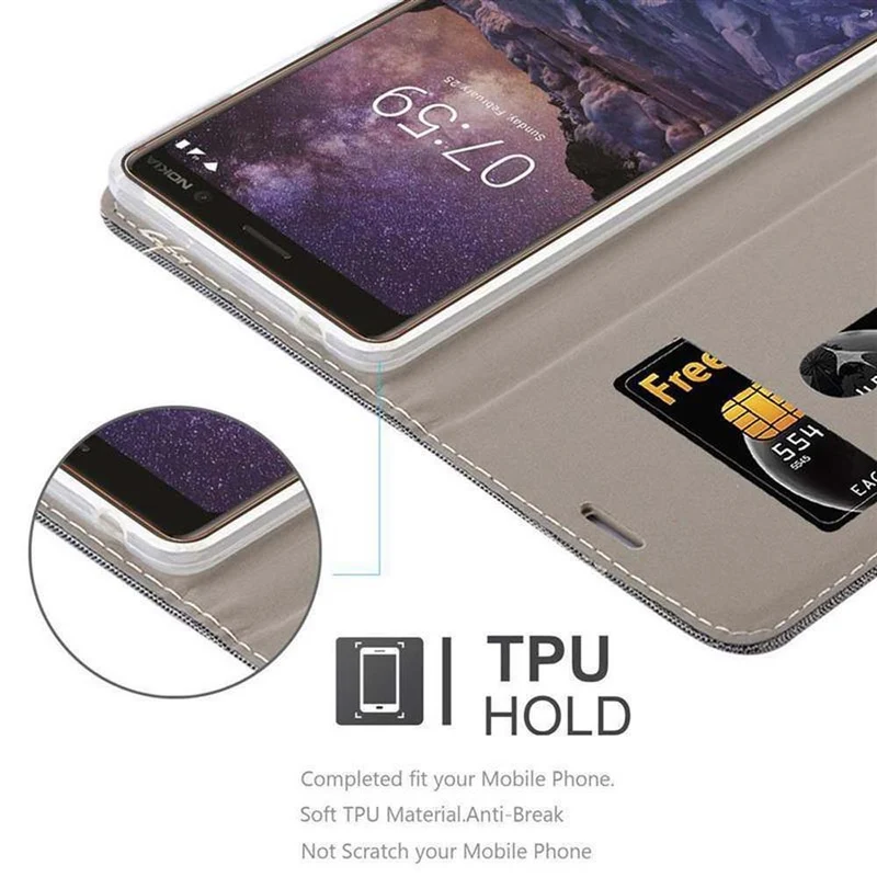 Cadorabo Hülle kompatibel mit Nokia 7 PLUS Schutzhülle mit Magnetverschluss, Standfunktion und Kartenfach