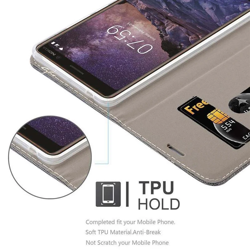 Cadorabo Hülle kompatibel mit Nokia 7 PLUS Schutzhülle mit Magnetverschluss, Standfunktion und Kartenfach