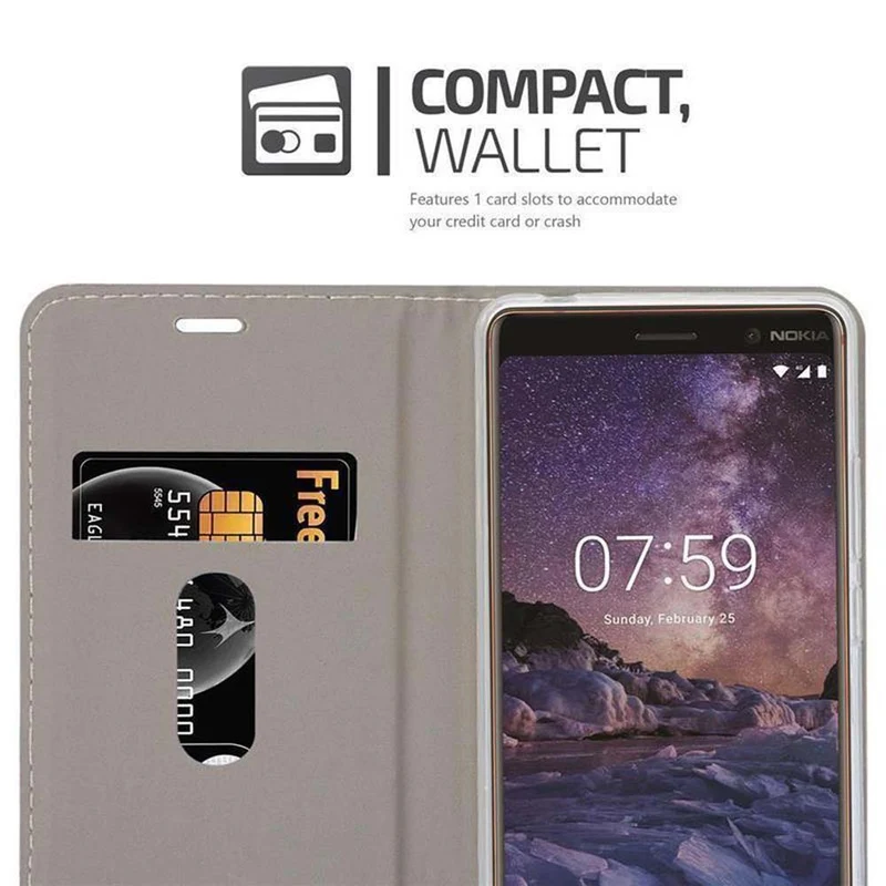 Cadorabo Hülle kompatibel mit Nokia 7 PLUS Schutzhülle mit Magnetverschluss, Standfunktion und Kartenfach
