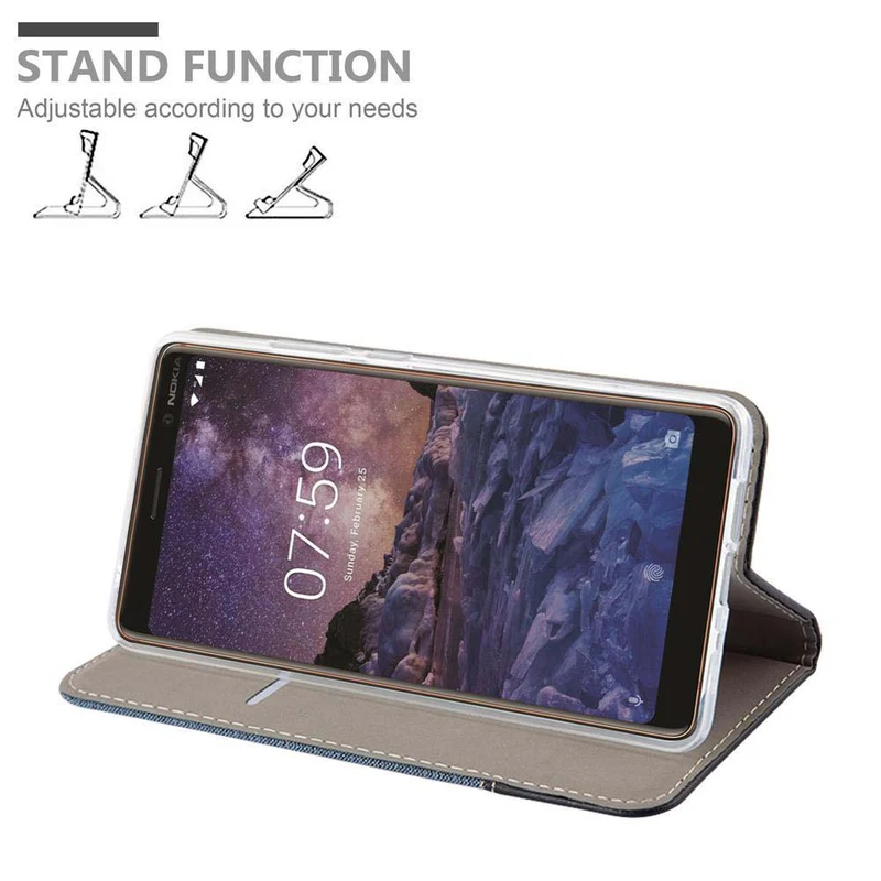 Cadorabo Hülle kompatibel mit Nokia 7 PLUS Schutzhülle mit Magnetverschluss, Standfunktion und Kartenfach