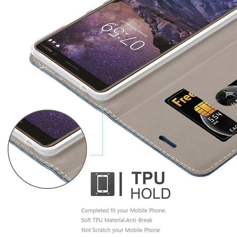 Cadorabo Hülle kompatibel mit Nokia 7 PLUS Schutzhülle mit Magnetverschluss, Standfunktion und Kartenfach