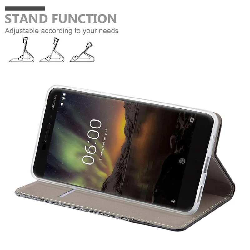 Cadorabo Hülle kompatibel mit Nokia 6,1 Schutzhülle mit Magnetverschluss, Standfunktion und Kartenfach