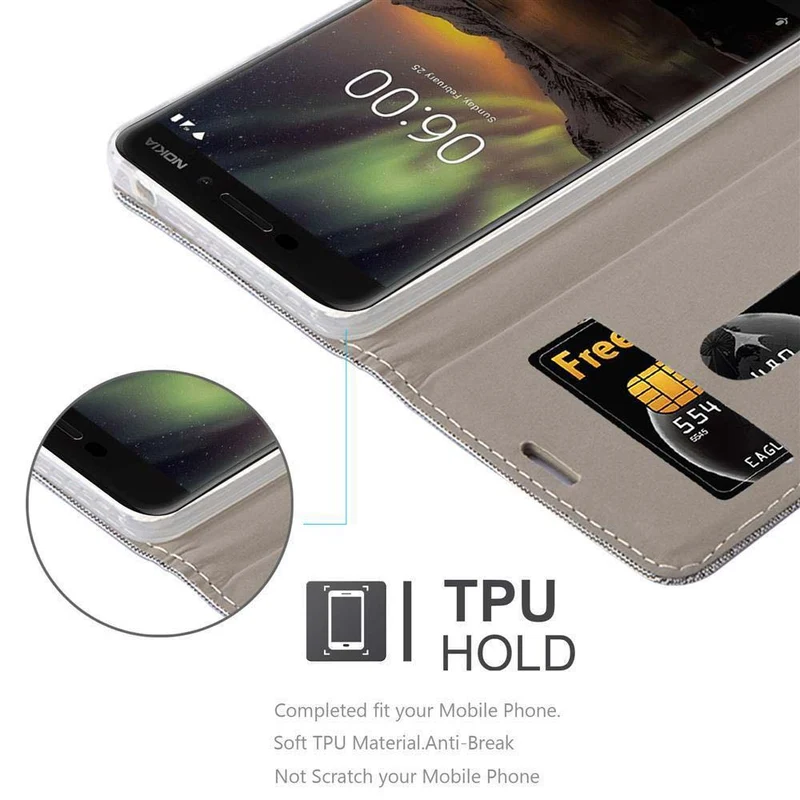 Cadorabo Hülle kompatibel mit Nokia 6,1 Schutzhülle mit Magnetverschluss, Standfunktion und Kartenfach