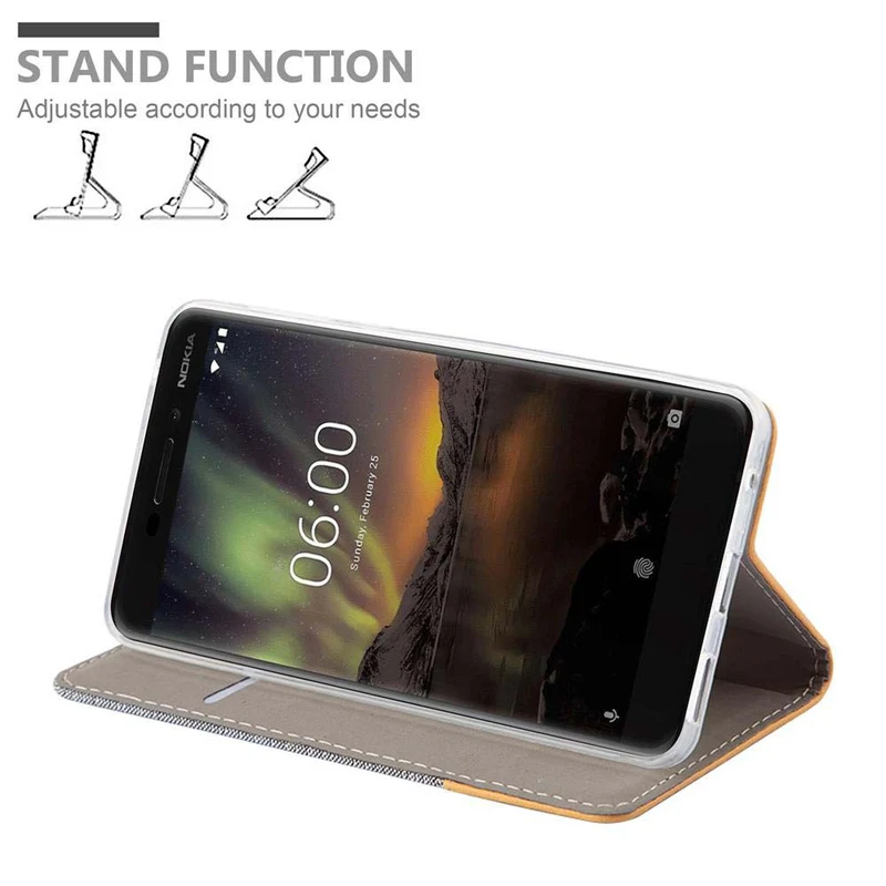 Cadorabo Hülle kompatibel mit Nokia 6,1 Schutzhülle mit Magnetverschluss, Standfunktion und Kartenfach