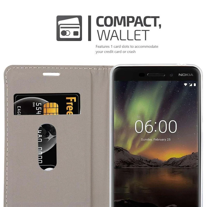 Cadorabo Hülle kompatibel mit Nokia 6,1 Schutzhülle mit Magnetverschluss, Standfunktion und Kartenfach