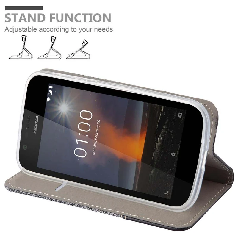 Cadorabo Hülle kompatibel mit Nokia 1 2018 Schutzhülle mit Magnetverschluss, Standfunktion und Kartenfach