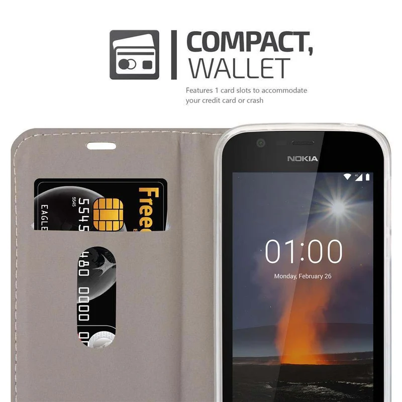 Cadorabo Hülle kompatibel mit Nokia 1 2018 Schutzhülle mit Magnetverschluss, Standfunktion und Kartenfach