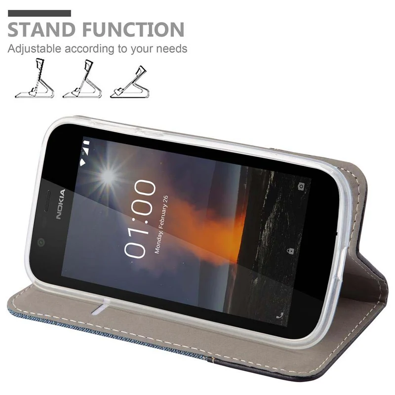 Cadorabo Hülle kompatibel mit Nokia 1 2018 Schutzhülle mit Magnetverschluss, Standfunktion und Kartenfach