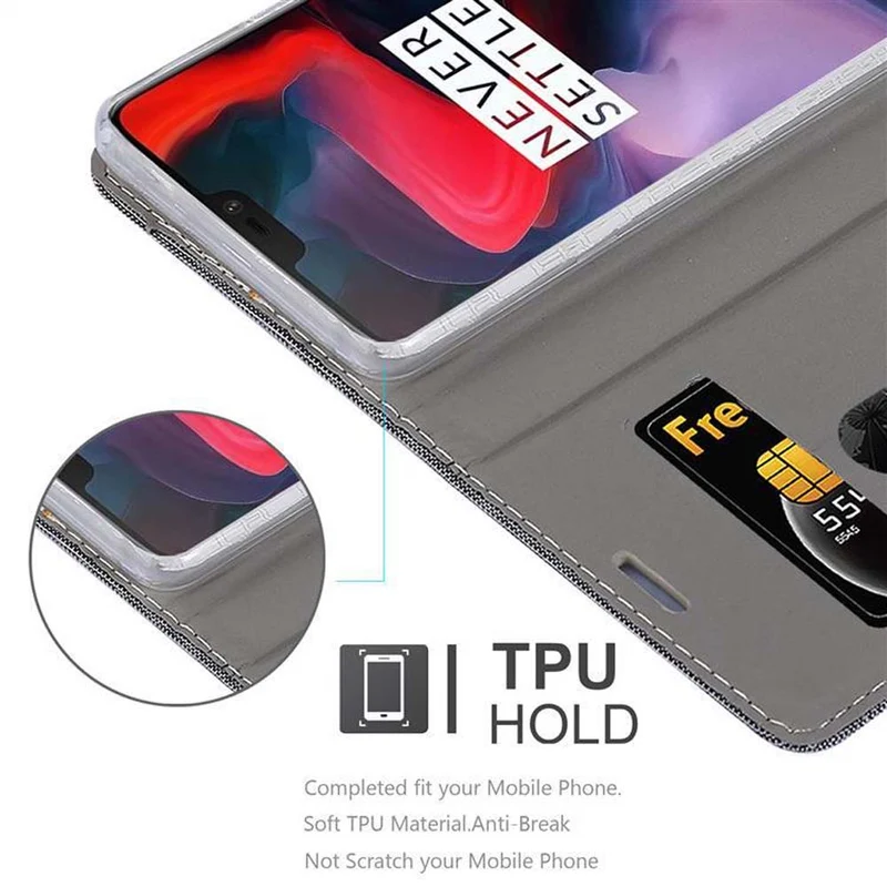 Cadorabo Hülle kompatibel mit OnePlus 6 Schutzhülle mit Magnetverschluss, Standfunktion und Kartenfach