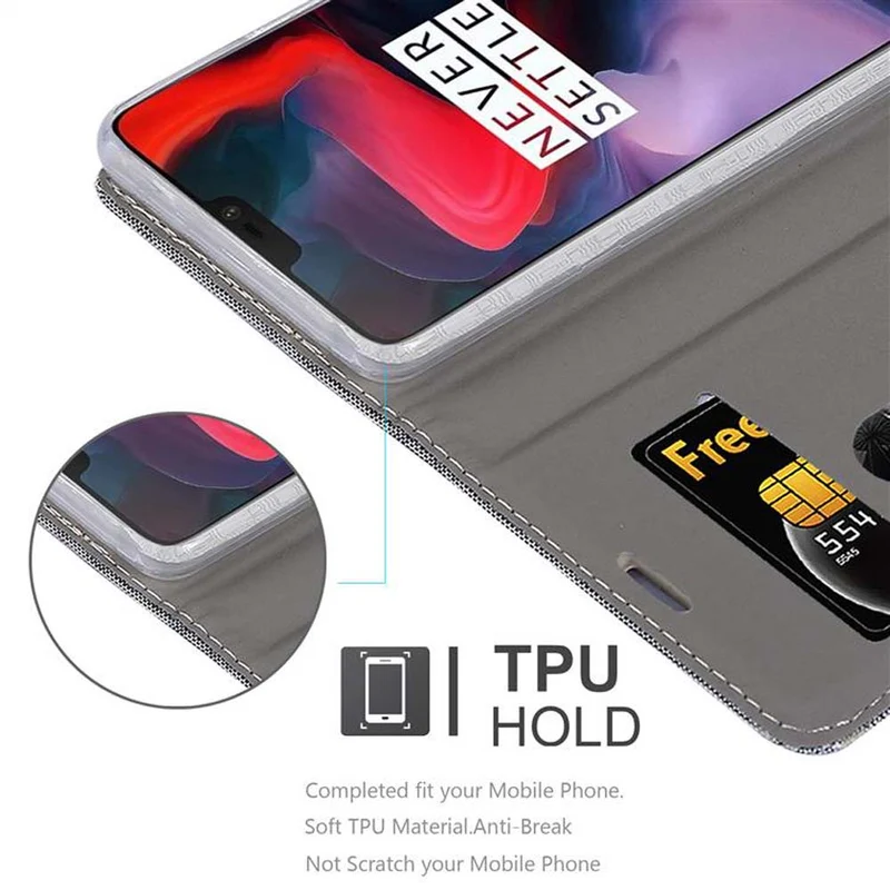 Cadorabo Hülle kompatibel mit OnePlus 6 Schutzhülle mit Magnetverschluss, Standfunktion und Kartenfach