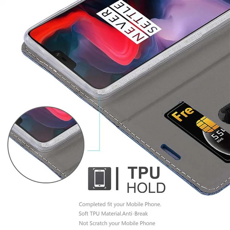 Cadorabo Hülle kompatibel mit OnePlus 6 Schutzhülle mit Magnetverschluss, Standfunktion und Kartenfach