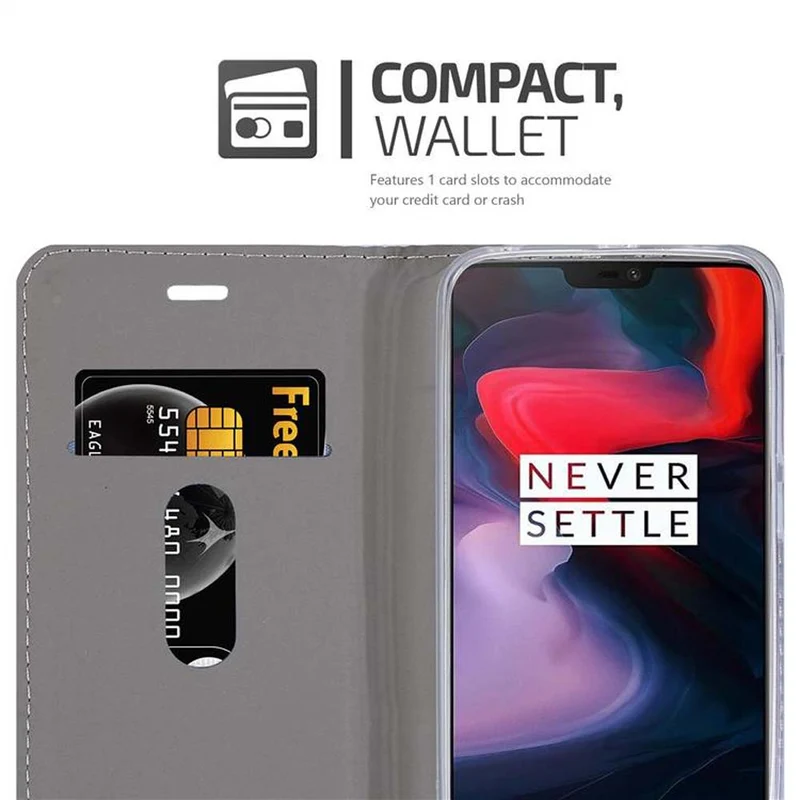 Cadorabo Hülle kompatibel mit OnePlus 6 Schutzhülle mit Magnetverschluss, Standfunktion und Kartenfach