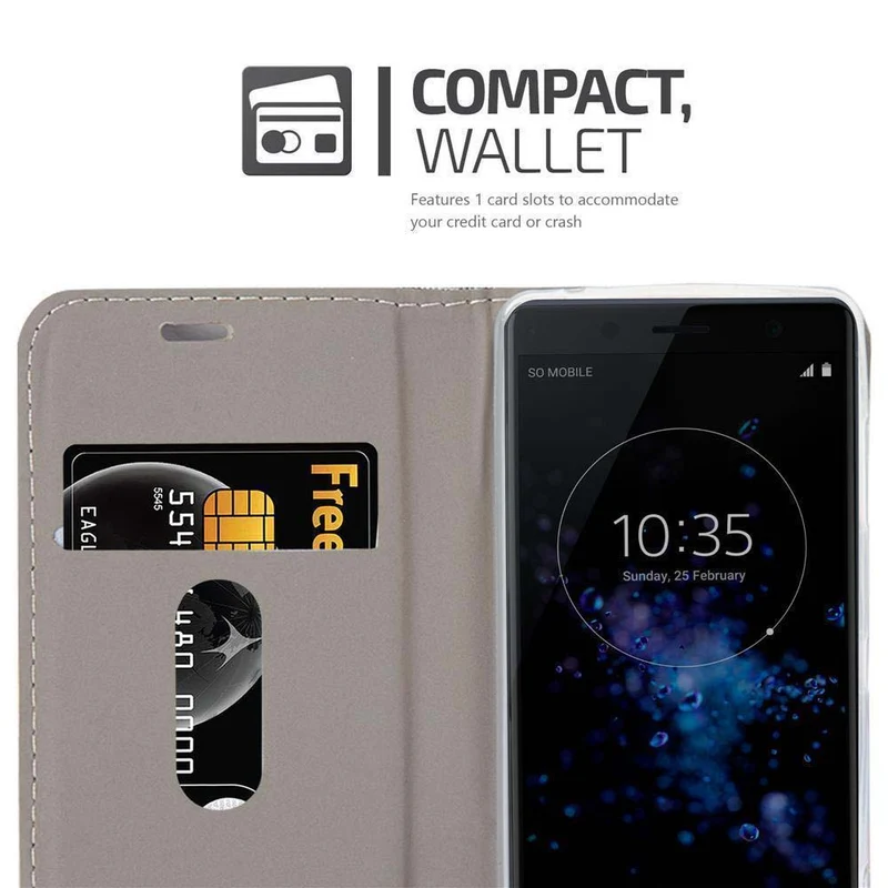 Cadorabo Hülle kompatibel mit Sony Xperia XZ2 COMPACT Schutzhülle mit Magnetverschluss, Standfunktion und Kartenfach