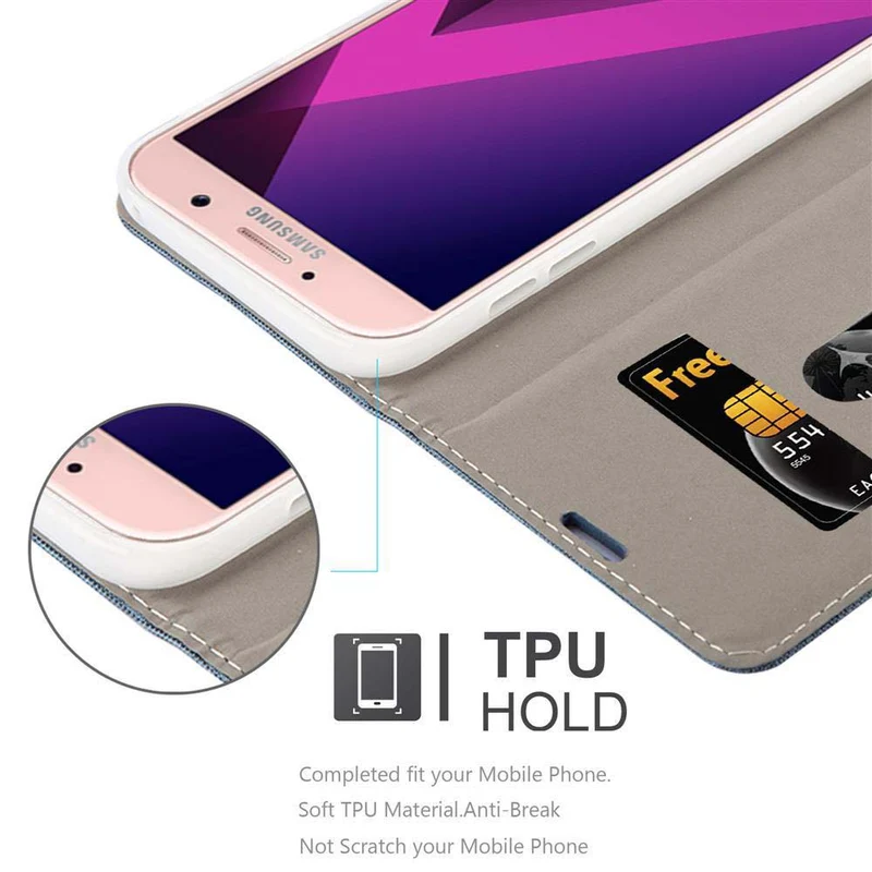 Cadorabo Hülle kompatibel mit Samsung Galaxy A7 2017 Schutzhülle mit Magnetverschluss, Standfunktion und Kartenfach