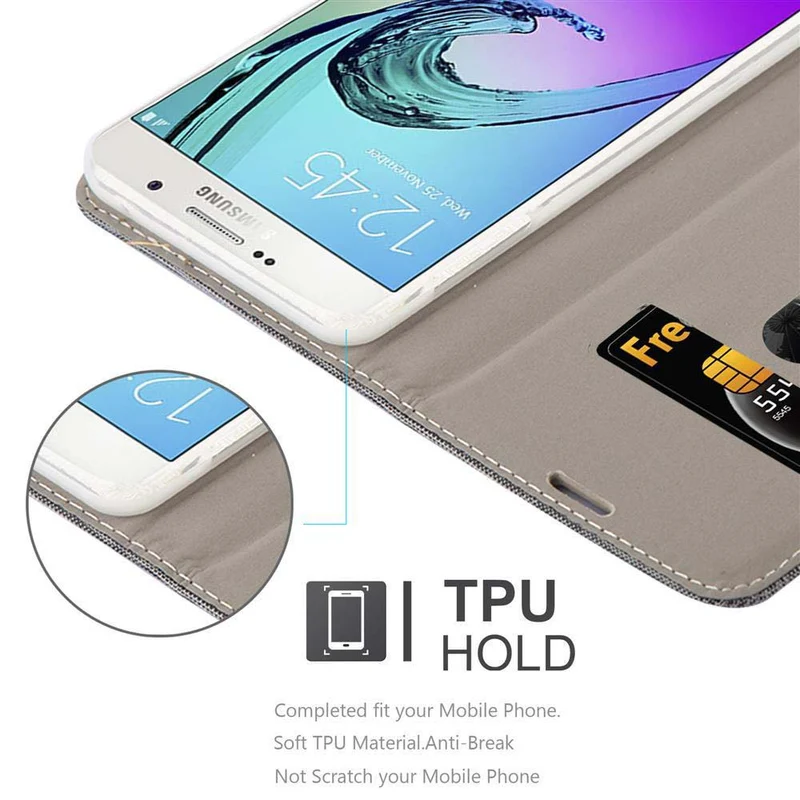 Cadorabo Hülle kompatibel mit Samsung Galaxy A7 2016 Schutzhülle mit Magnetverschluss, Standfunktion und Kartenfach