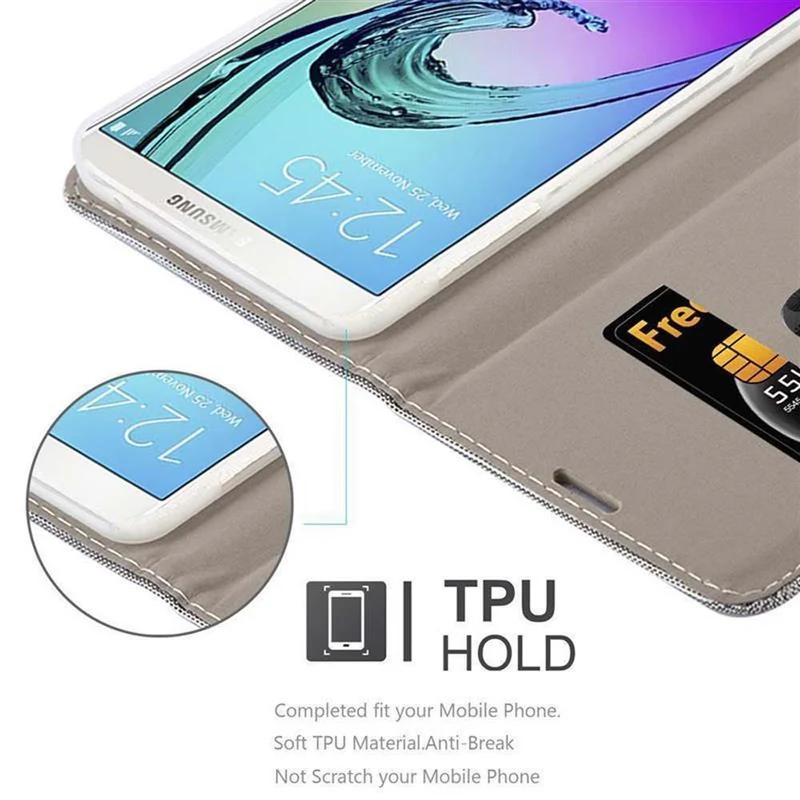 Cadorabo Hülle kompatibel mit Samsung Galaxy A7 2016 Schutzhülle mit Magnetverschluss, Standfunktion und Kartenfach