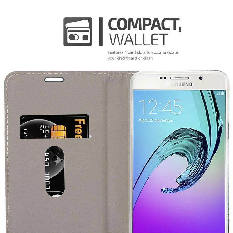 Cadorabo Hülle kompatibel mit Samsung Galaxy A7 2016 Schutzhülle mit Magnetverschluss, Standfunktion und Kartenfach