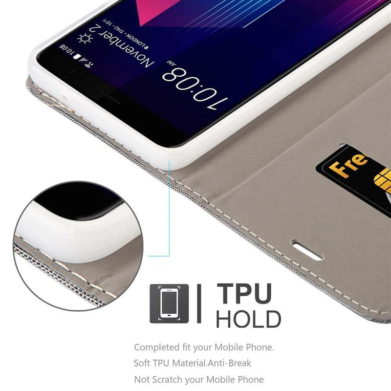 Cadorabo Hülle kompatibel mit HTC U11 PLUS Schutzhülle mit Magnetverschluss, Standfunktion und Kartenfach