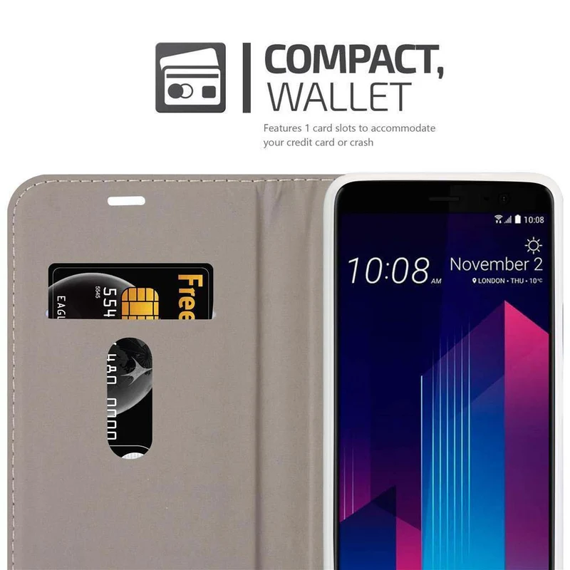 Cadorabo Hülle kompatibel mit HTC U11 PLUS Schutzhülle mit Magnetverschluss, Standfunktion und Kartenfach