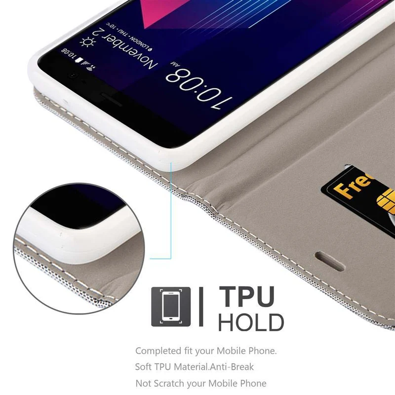 Cadorabo Hülle kompatibel mit HTC U11 PLUS Schutzhülle mit Magnetverschluss, Standfunktion und Kartenfach