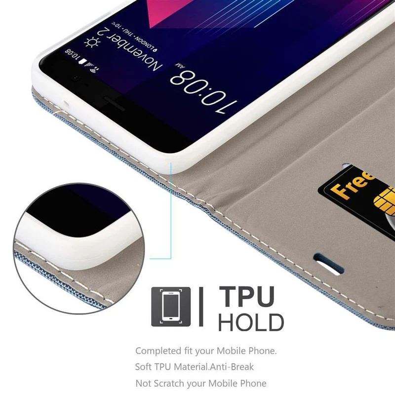 Cadorabo Hülle kompatibel mit HTC U11 PLUS Schutzhülle mit Magnetverschluss, Standfunktion und Kartenfach