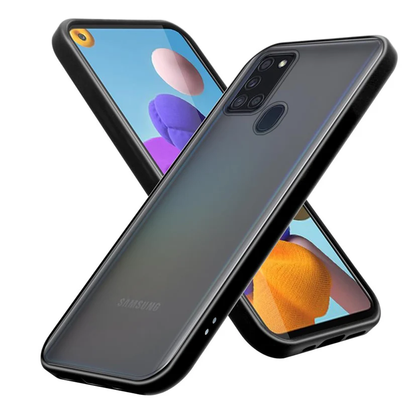 Cadorabo Hülle kompatibel mit Samsung Galaxy A21s Hybrid Schutzhülle mit TPU Silikon Innenseite und matter Kunststoff Rückseite