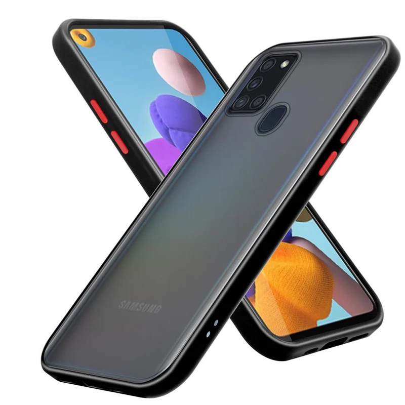 Cadorabo Hülle kompatibel mit Samsung Galaxy A21s Hybrid Schutzhülle mit TPU Silikon Innenseite und matter Kunststoff Rückseite