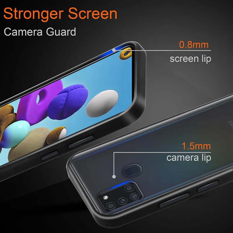 Cadorabo Hülle kompatibel mit Samsung Galaxy A21s Hybrid Schutzhülle mit TPU Silikon Innenseite und matter Kunststoff Rückseite
