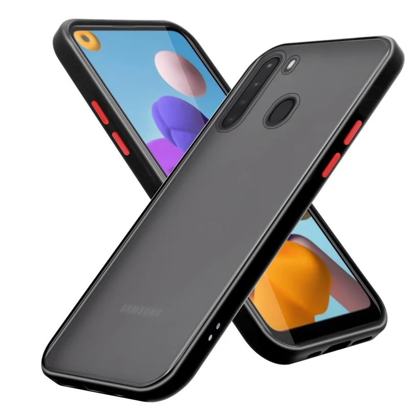 Cadorabo Hülle kompatibel mit Samsung Galaxy A21 Hybrid Schutzhülle mit TPU Silikon Innenseite und matter Kunststoff Rückseite