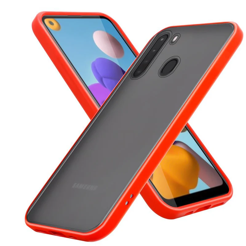 Cadorabo Hülle kompatibel mit Samsung Galaxy A21 Hybrid Schutzhülle mit TPU Silikon Innenseite und matter Kunststoff Rückseite