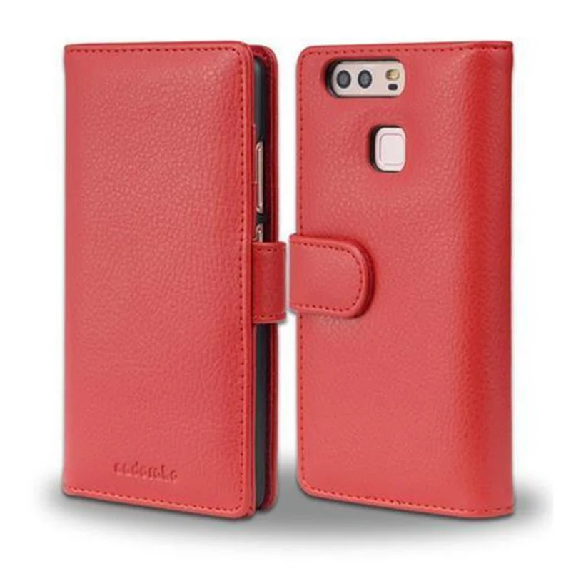 Cadorabo Hülle kompatibel mit Huawei P9 Schutzhülle mit Magnetverschluss und 3 Kartenfächern