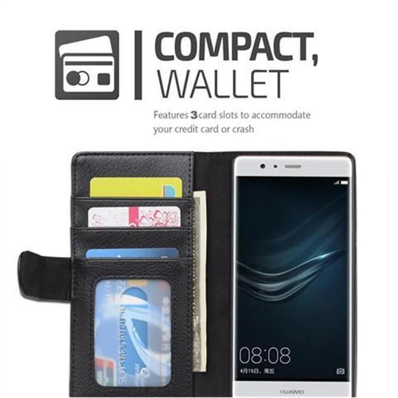 Cadorabo Hülle kompatibel mit Huawei P9 Schutzhülle mit Magnetverschluss und 3 Kartenfächern