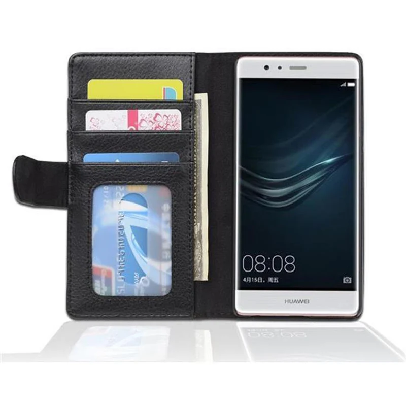 Cadorabo Hülle kompatibel mit Huawei P9 Schutzhülle mit Magnetverschluss und 3 Kartenfächern